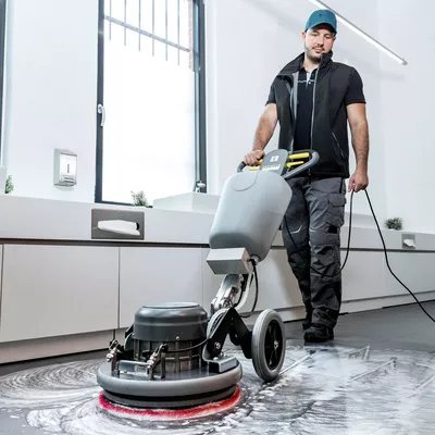 Glossy finished commercial floor after strip and wax